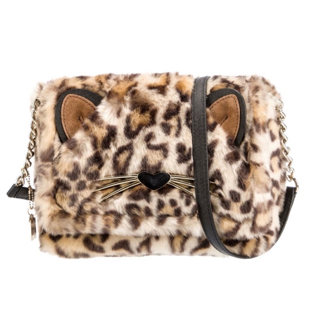 Kate Spade Kitty Rare Cat face Faux Fur Animal Print Handbag Muff Purse Handbag